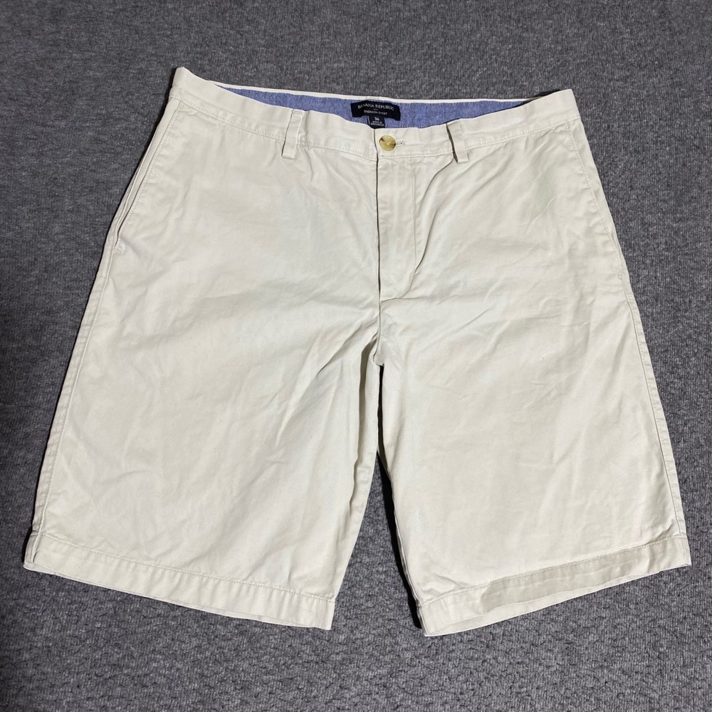 Banana Republic Emerson Short Mens 36 Khaki Tan Chino Cotton Straight Fit Casual